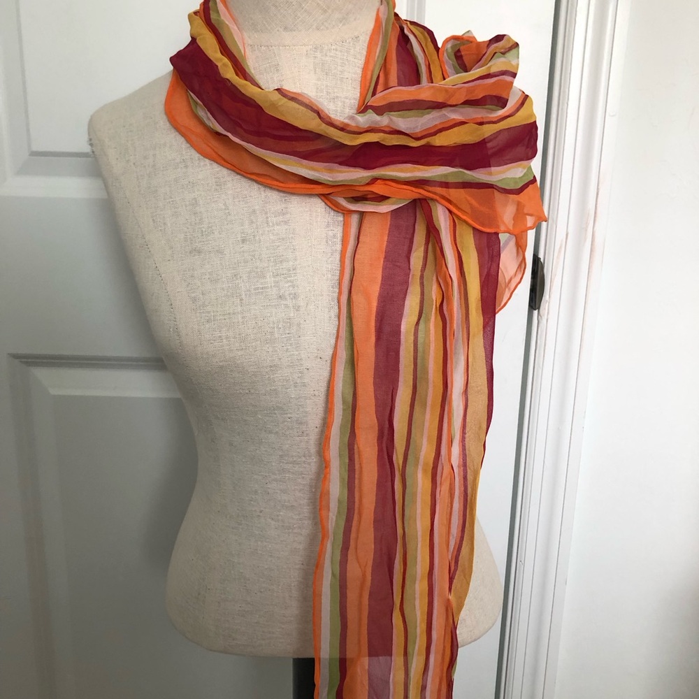 Vintage Silk Multicolor Striped Scarf - Orange & Red